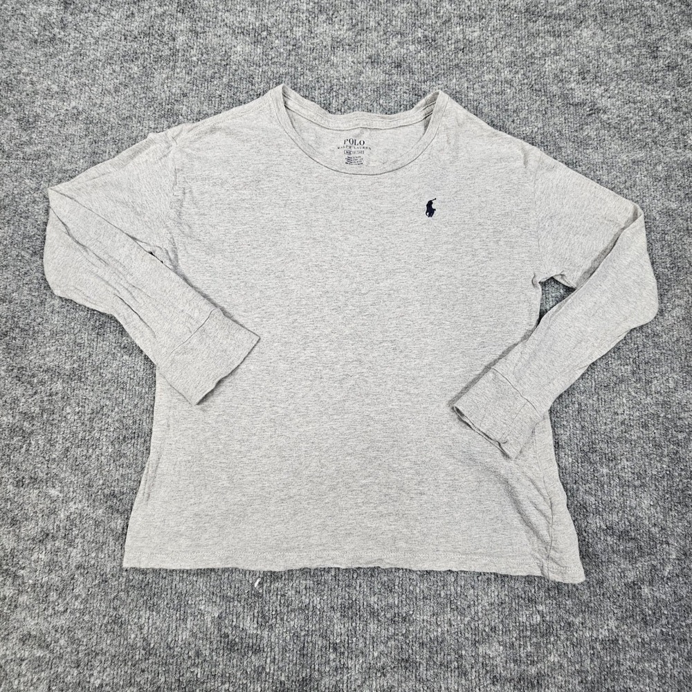 Polo Ralph Lauren‎ Kids Shirt Medium 8-10 Gray Spellout Long Sleeve Tee Big Pony